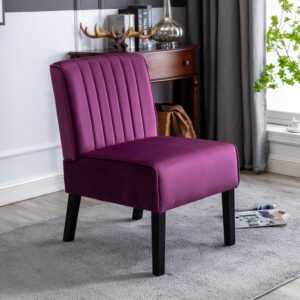 Reese Mid Century Modern Accent Chairs Set of 2 with Minimalist Design, Elegant Velvet Upholstery and Solid Wood Legs, Ideal for Living Room or Bedroom, Eggplant