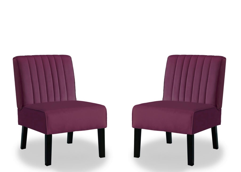 Reese Mid Century Modern Accent Chairs Set of 2 with Minimalist Design, Elegant Velvet Upholstery and Solid Wood Legs, Ideal for Living Room or Bedroom, Eggplant - Image 2