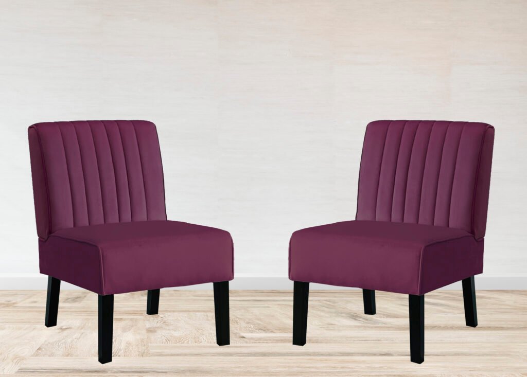 Reese Mid Century Modern Accent Chairs Set of 2 with Minimalist Design, Elegant Velvet Upholstery and Solid Wood Legs, Ideal for Living Room or Bedroom, Eggplant - Image 3