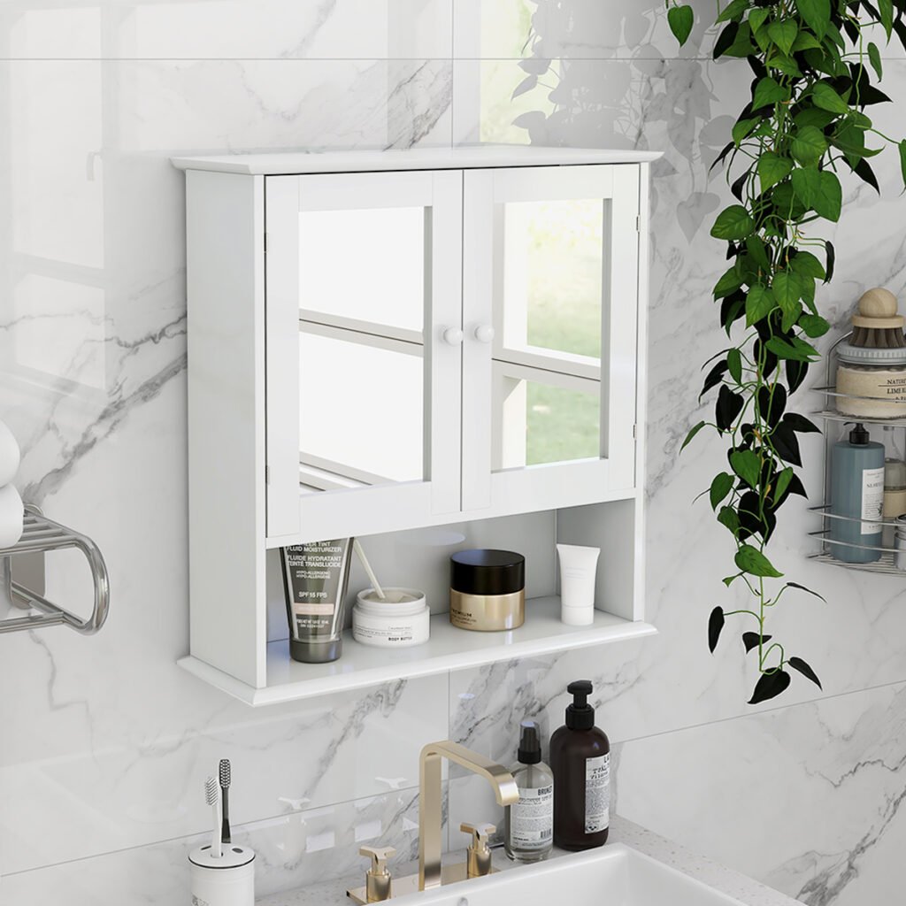 Bathroom Wall Cabinet with Doule Mirror Doors and Shelvs - Image 3