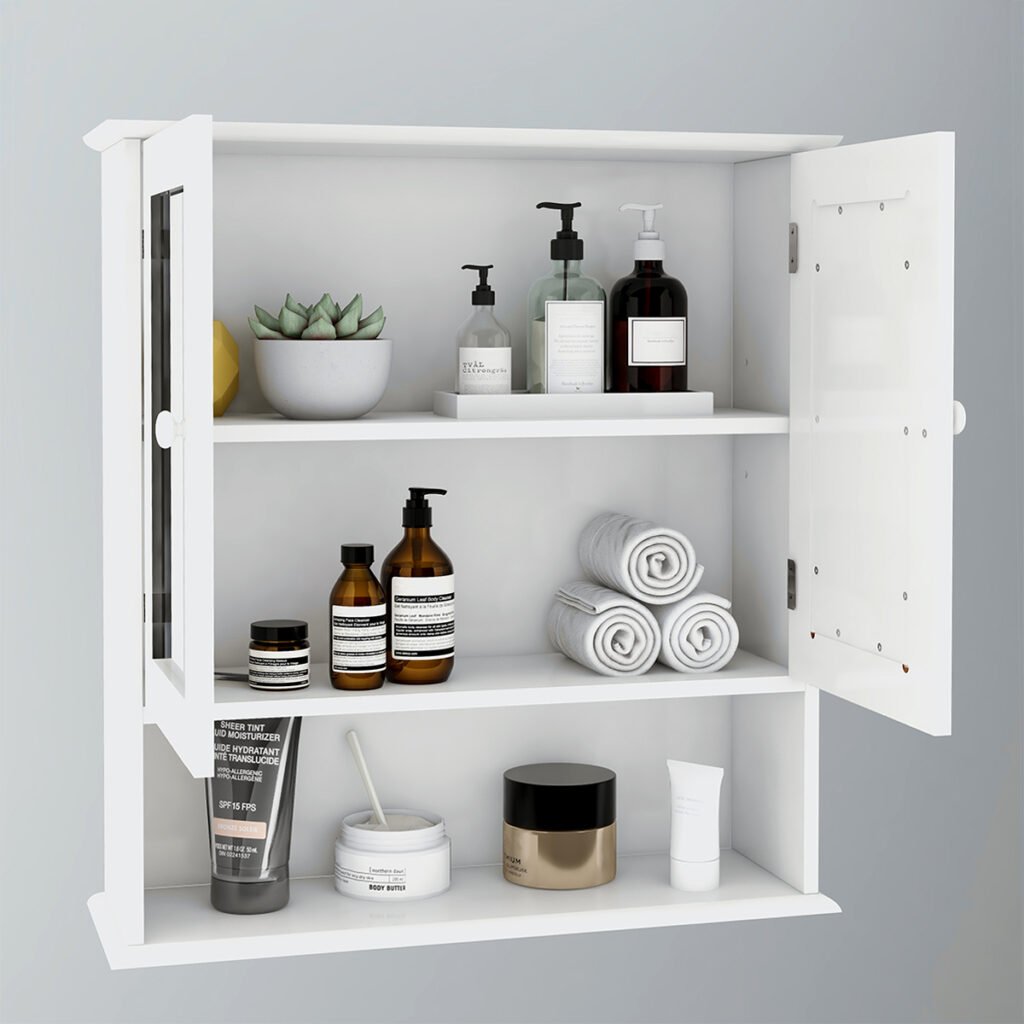 Bathroom Wall Cabinet with Doule Mirror Doors and Shelvs - Image 4