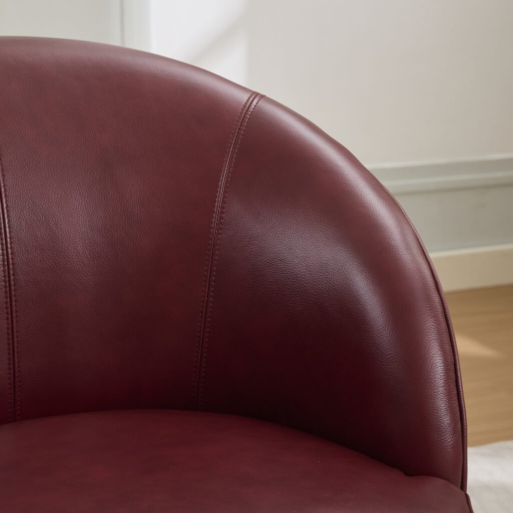 Dark red Top-Grain Leather Swivel Accent Chair, 360° Smooth Spin, Mid-Century Modern Lounge Chair for Living Room/Office - Image 14