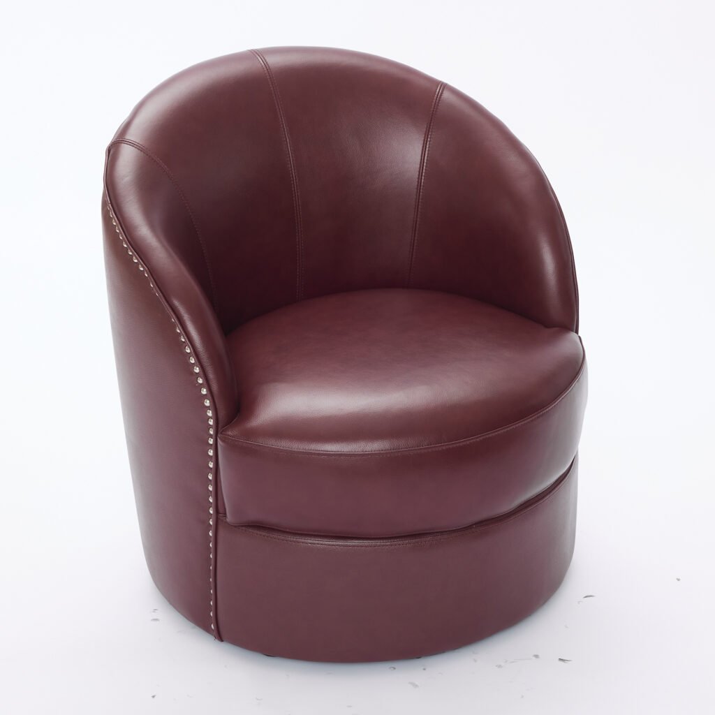 Dark red Top-Grain Leather Swivel Accent Chair, 360° Smooth Spin, Mid-Century Modern Lounge Chair for Living Room/Office - Image 17