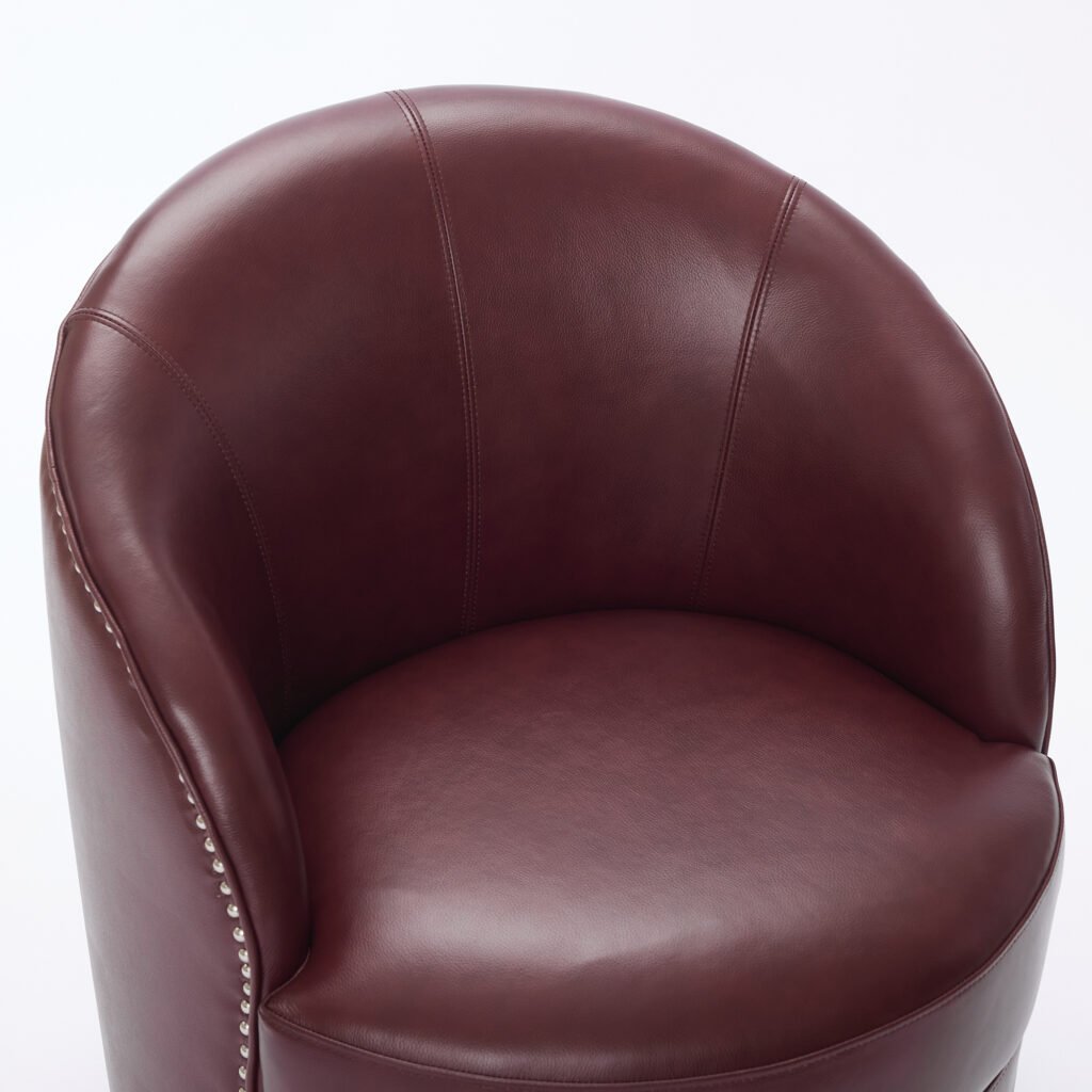 Dark red Top-Grain Leather Swivel Accent Chair, 360° Smooth Spin, Mid-Century Modern Lounge Chair for Living Room/Office - Image 19
