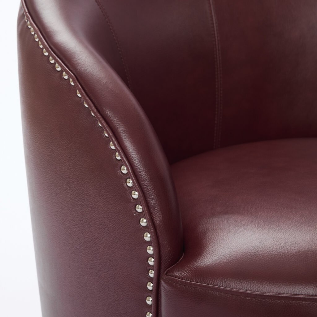 Dark red Top-Grain Leather Swivel Accent Chair, 360° Smooth Spin, Mid-Century Modern Lounge Chair for Living Room/Office - Image 20