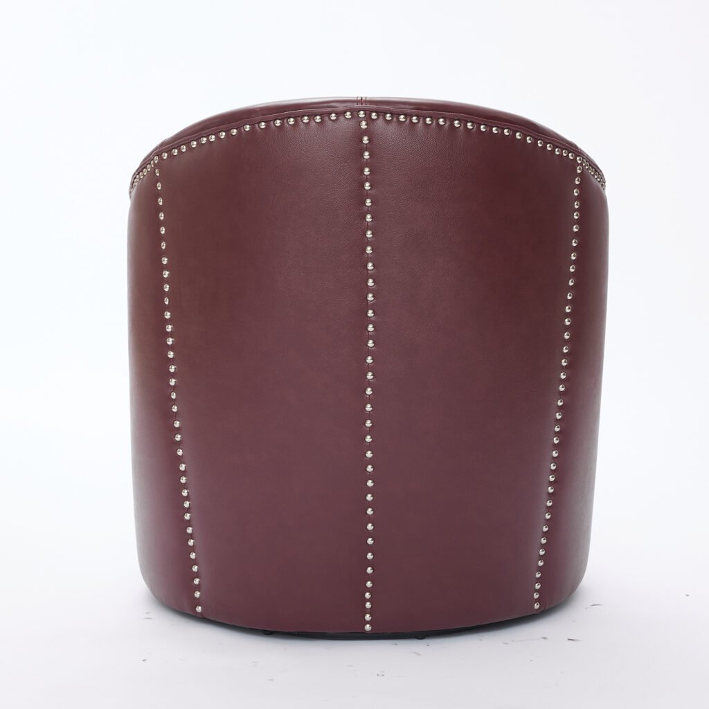 Dark red Top-Grain Leather Swivel Accent Chair, 360° Smooth Spin, Mid-Century Modern Lounge Chair for Living Room/Office - Image 25