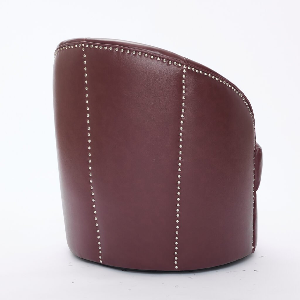 Dark red Top-Grain Leather Swivel Accent Chair, 360° Smooth Spin, Mid-Century Modern Lounge Chair for Living Room/Office - Image 28