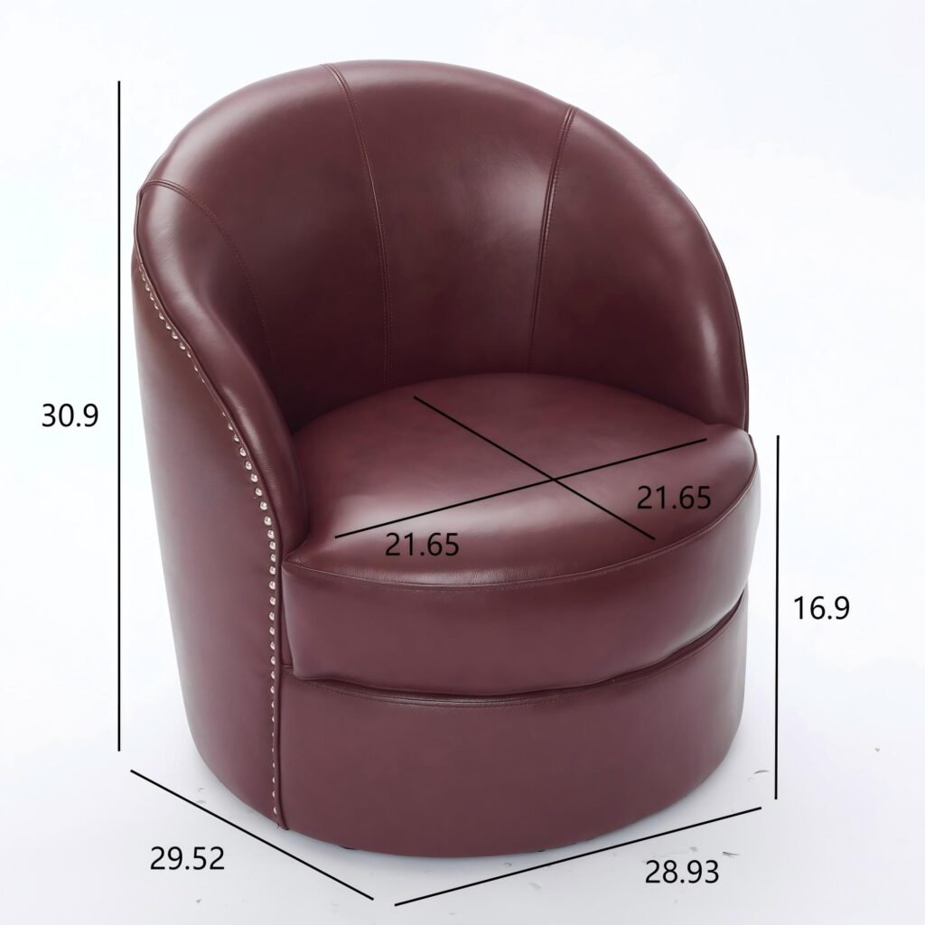 Dark red Top-Grain Leather Swivel Accent Chair, 360° Smooth Spin, Mid-Century Modern Lounge Chair for Living Room/Office - Clone