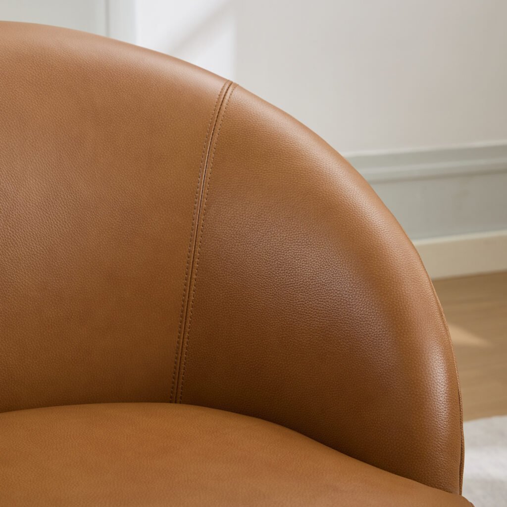 Light Brown Top-Grain Leather Swivel Accent Chair, 360° Smooth Spin, Mid-Century Modern Lounge Chair for Living Room/Office - Image 8