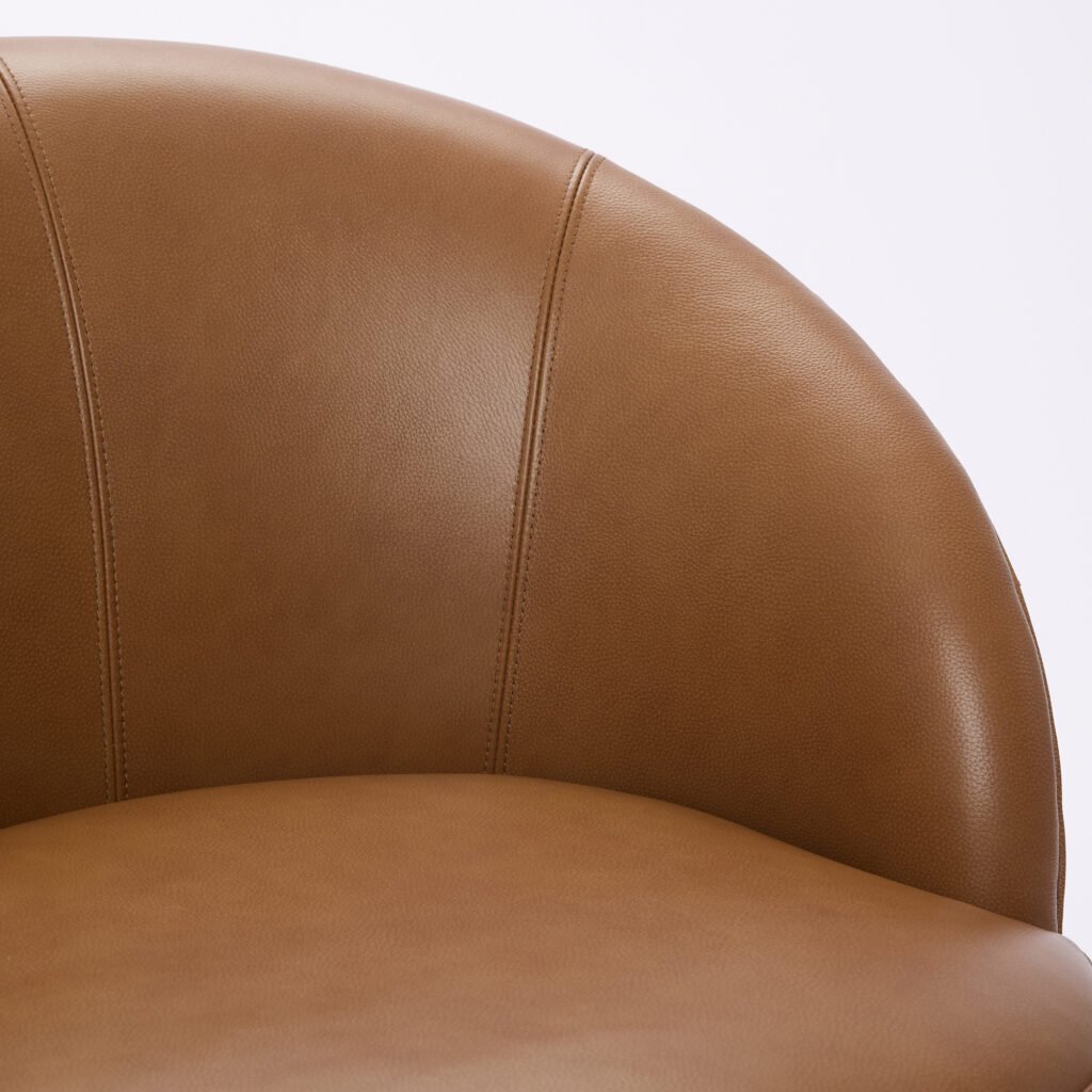 Light Brown Top-Grain Leather Swivel Accent Chair, 360° Smooth Spin, Mid-Century Modern Lounge Chair for Living Room/Office - Image 19