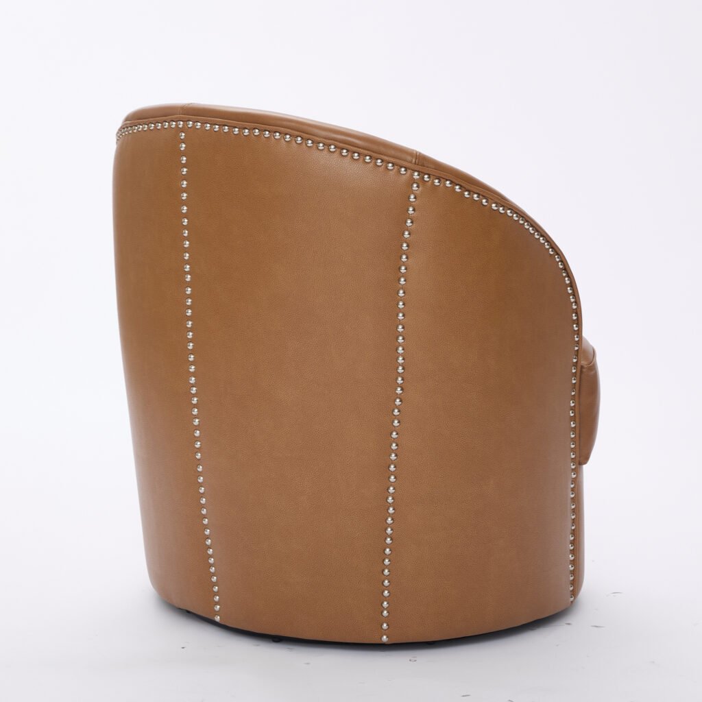 Light Brown Top-Grain Leather Swivel Accent Chair, 360° Smooth Spin, Mid-Century Modern Lounge Chair for Living Room/Office - Image 25