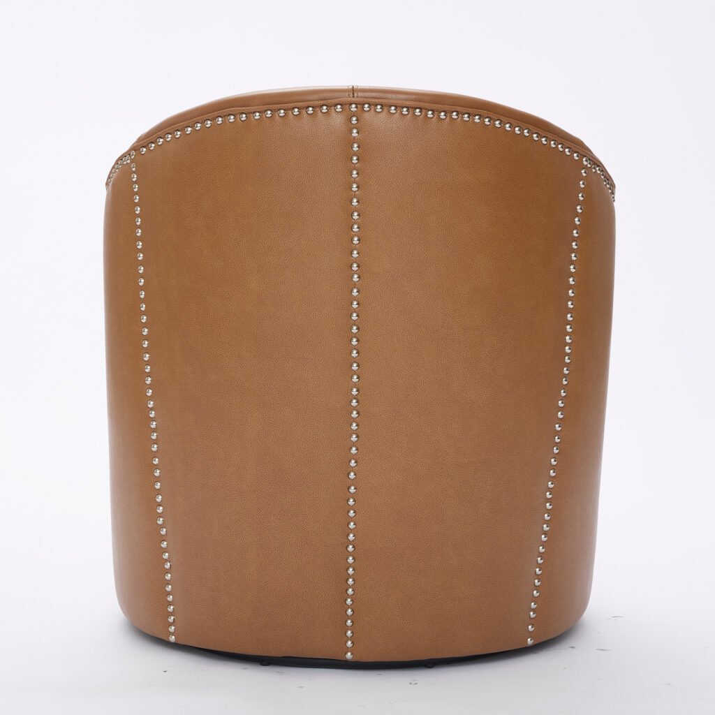Light Brown Top-Grain Leather Swivel Accent Chair, 360° Smooth Spin, Mid-Century Modern Lounge Chair for Living Room/Office - Image 35