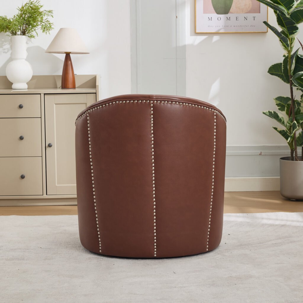 Brown Top-Grain Leather Swivel Accent Chair, 360° Smooth Spin, Mid-Century Modern Lounge Chair for Living Room/Office - Image 5