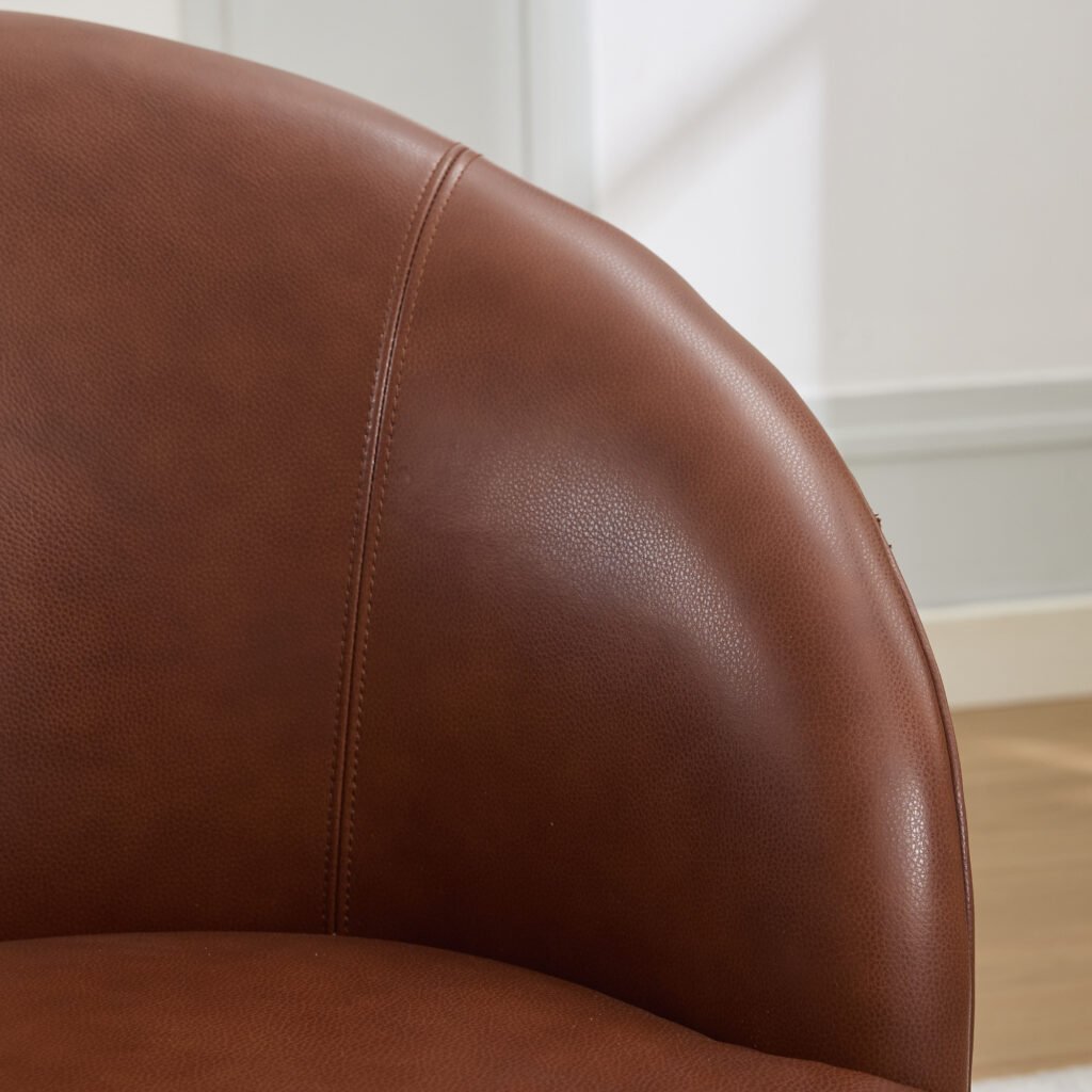 Brown Top-Grain Leather Swivel Accent Chair, 360° Smooth Spin, Mid-Century Modern Lounge Chair for Living Room/Office - Image 12