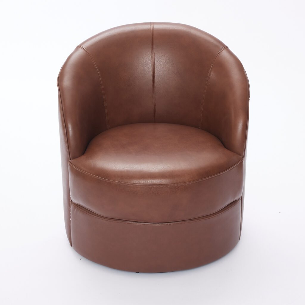 Brown Top-Grain Leather Swivel Accent Chair, 360° Smooth Spin, Mid-Century Modern Lounge Chair for Living Room/Office - Image 15