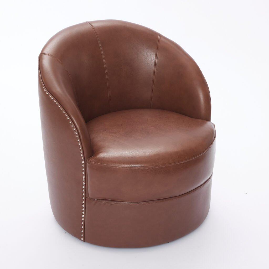 Brown Top-Grain Leather Swivel Accent Chair, 360° Smooth Spin, Mid-Century Modern Lounge Chair for Living Room/Office - Image 17