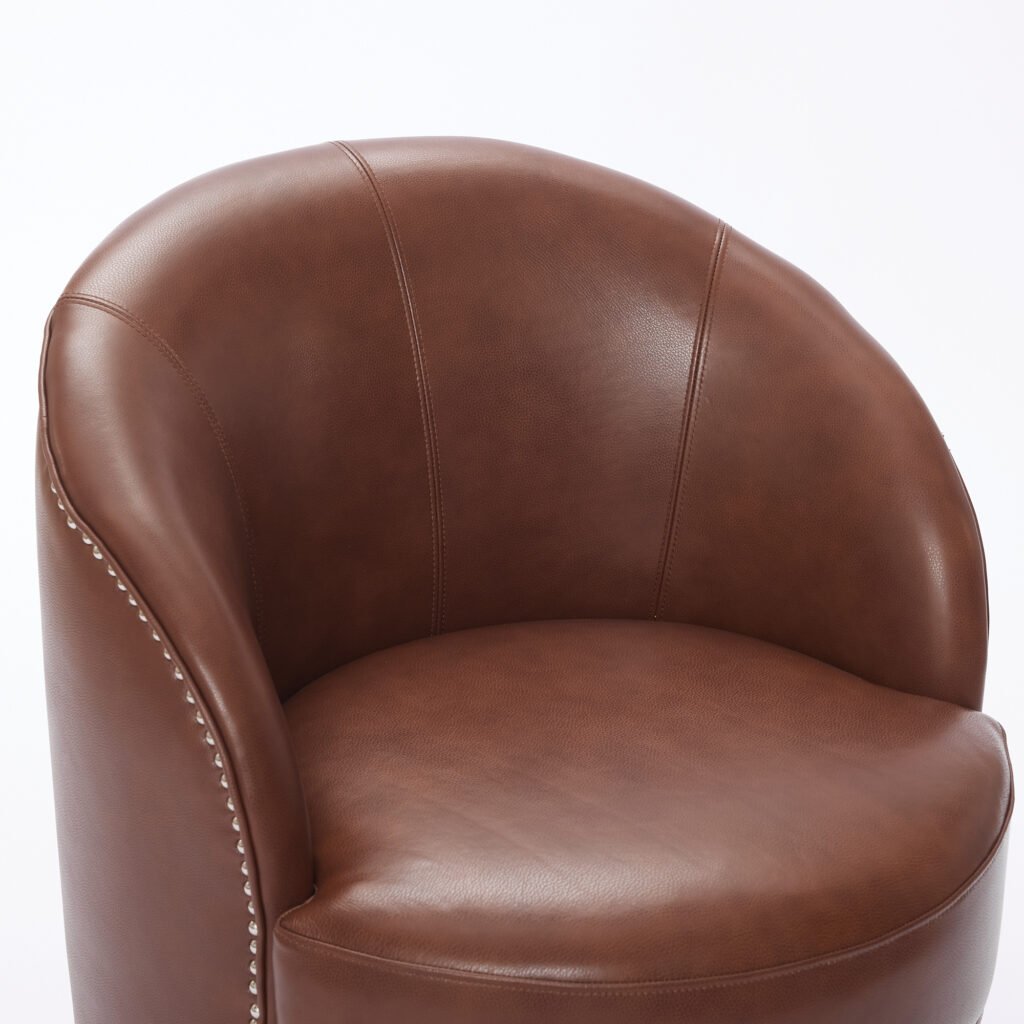 Brown Top-Grain Leather Swivel Accent Chair, 360° Smooth Spin, Mid-Century Modern Lounge Chair for Living Room/Office - Image 19