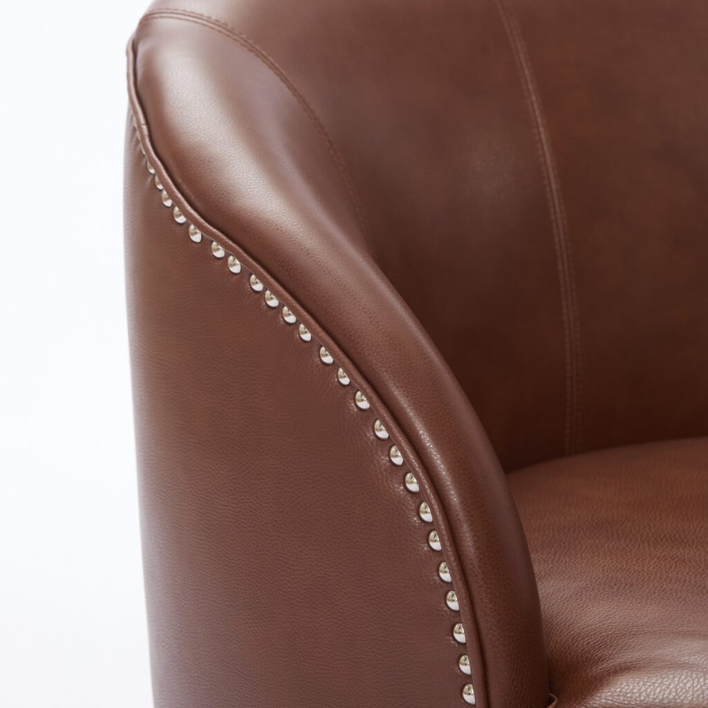 Brown Top-Grain Leather Swivel Accent Chair, 360° Smooth Spin, Mid-Century Modern Lounge Chair for Living Room/Office - Image 20