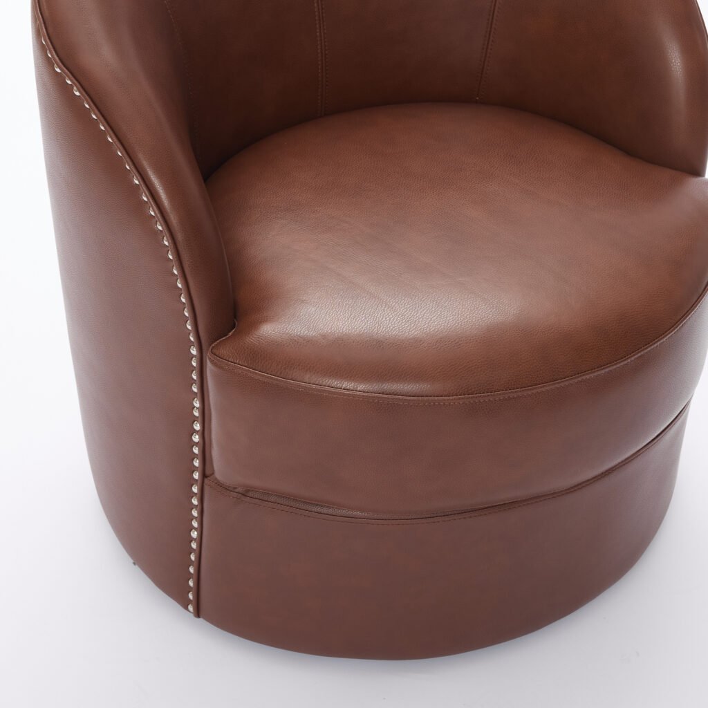 Brown Top-Grain Leather Swivel Accent Chair, 360° Smooth Spin, Mid-Century Modern Lounge Chair for Living Room/Office - Image 21
