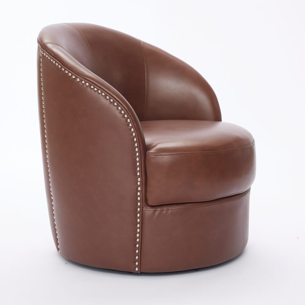 Brown Top-Grain Leather Swivel Accent Chair, 360° Smooth Spin, Mid-Century Modern Lounge Chair for Living Room/Office - Image 23