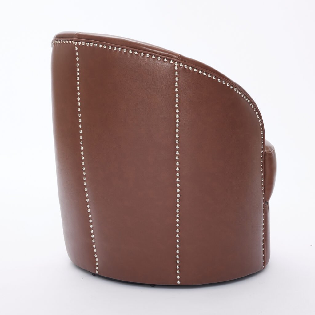 Brown Top-Grain Leather Swivel Accent Chair, 360° Smooth Spin, Mid-Century Modern Lounge Chair for Living Room/Office - Image 24