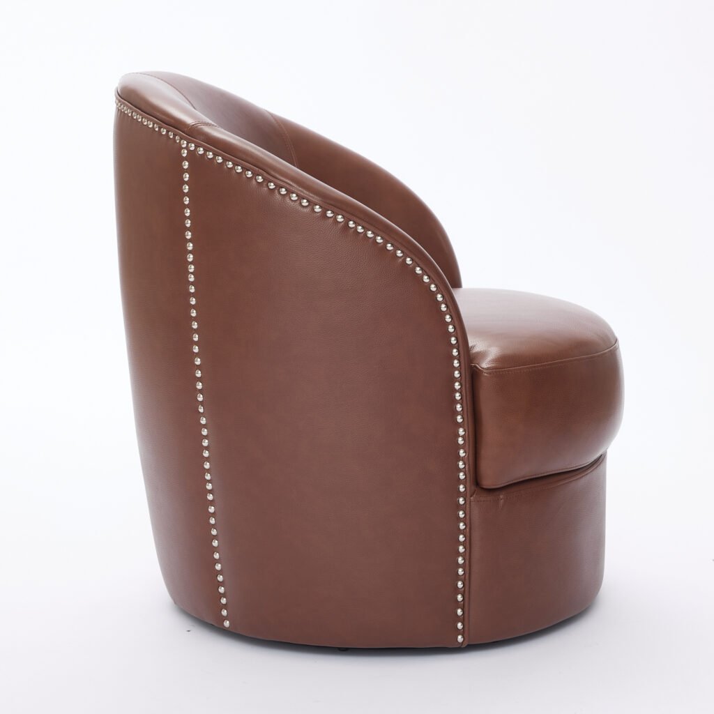 Brown Top-Grain Leather Swivel Accent Chair, 360° Smooth Spin, Mid-Century Modern Lounge Chair for Living Room/Office - Image 33