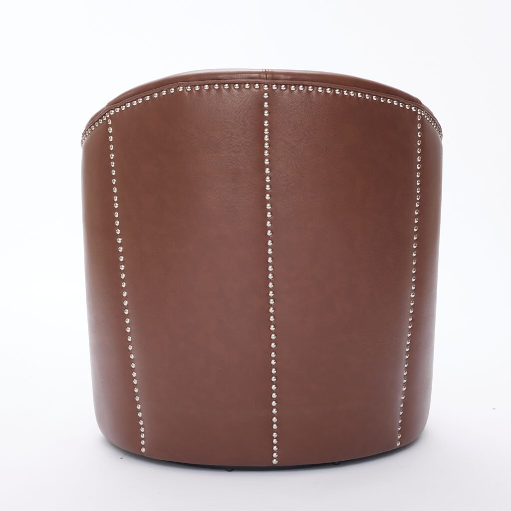 Brown Top-Grain Leather Swivel Accent Chair, 360° Smooth Spin, Mid-Century Modern Lounge Chair for Living Room/Office - Image 35