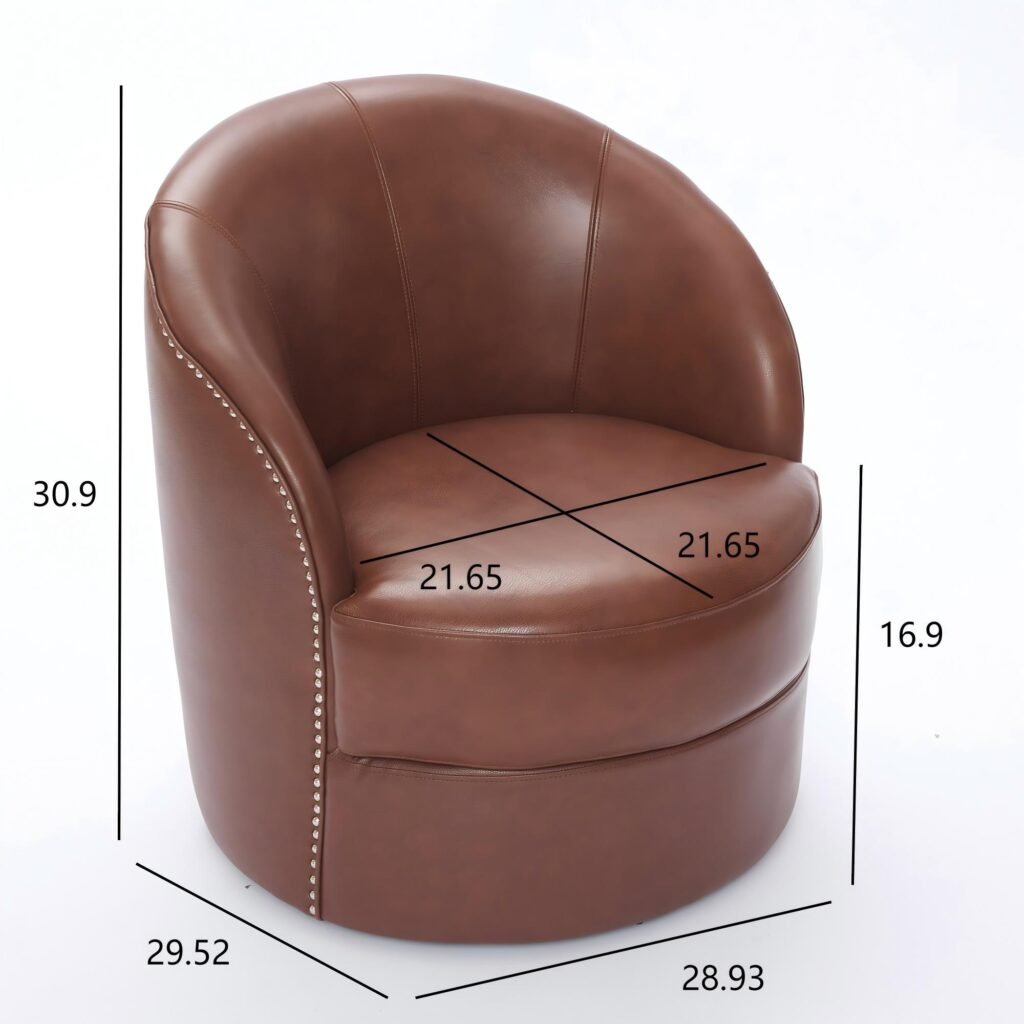 Brown Top-Grain Leather Swivel Accent Chair, 360° Smooth Spin, Mid-Century Modern Lounge Chair for Living Room/Office - Clone
