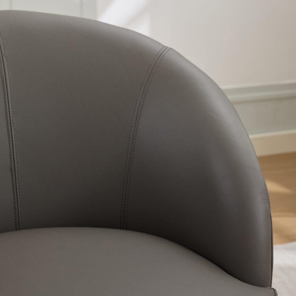 Gray Top-Grain Leather Swivel Accent Chair, 360° Smooth Spin, Mid-Century Modern Lounge Chair for Living Room/Office - Image 7