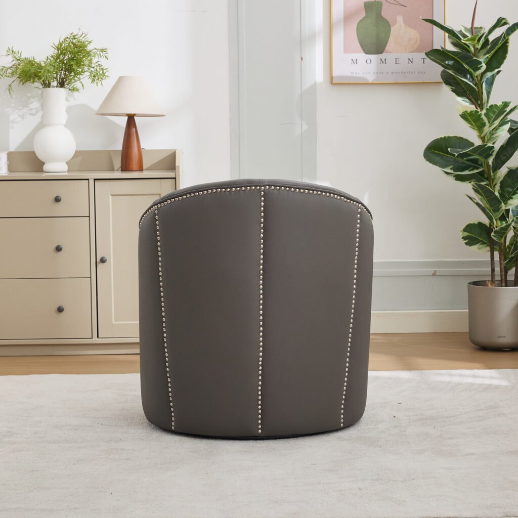 Gray Top-Grain Leather Swivel Accent Chair, 360° Smooth Spin, Mid-Century Modern Lounge Chair for Living Room/Office - Image 13
