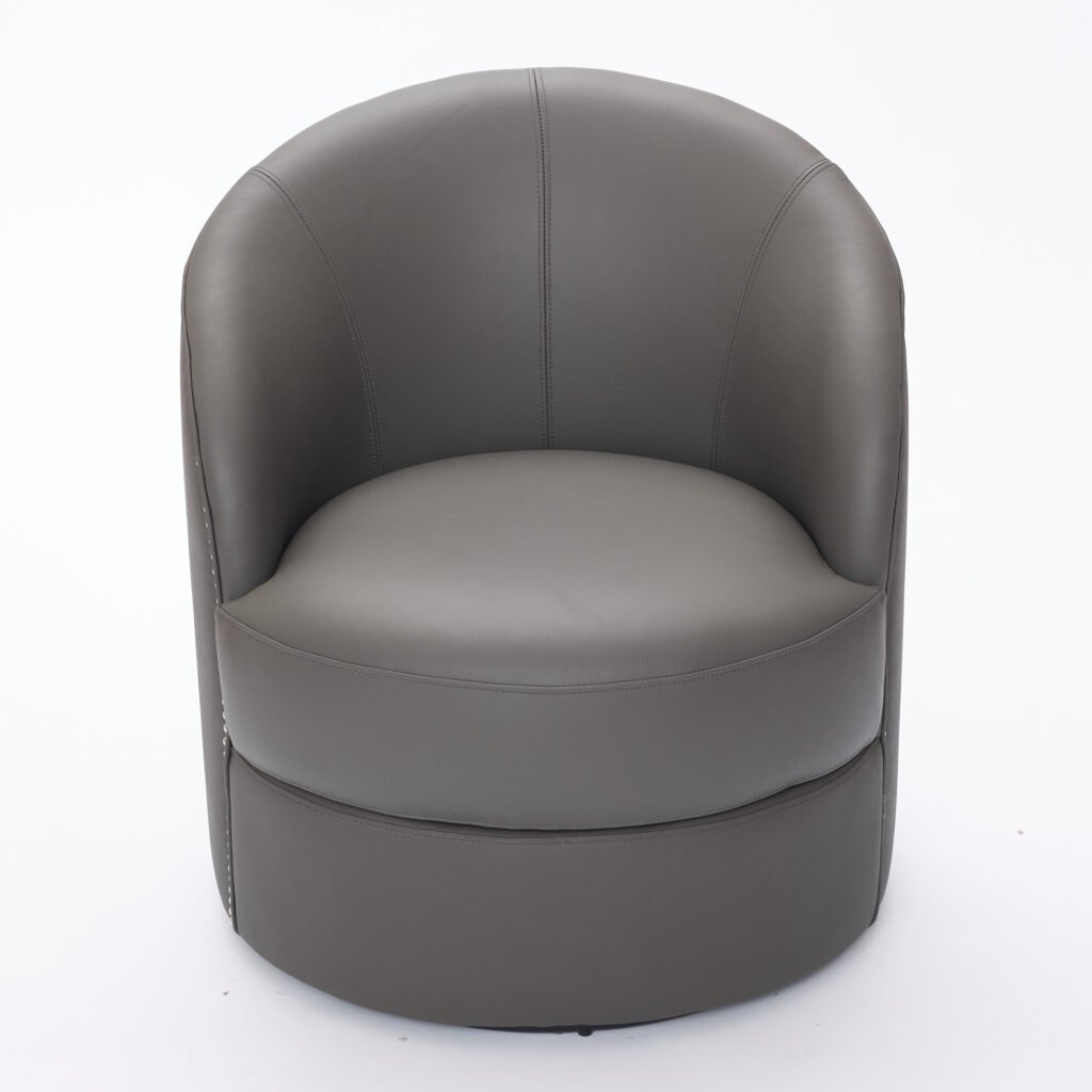 Gray Top-Grain Leather Swivel Accent Chair, 360° Smooth Spin, Mid-Century Modern Lounge Chair for Living Room/Office - Image 15