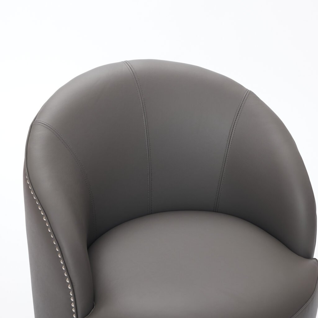 Gray Top-Grain Leather Swivel Accent Chair, 360° Smooth Spin, Mid-Century Modern Lounge Chair for Living Room/Office - Image 17