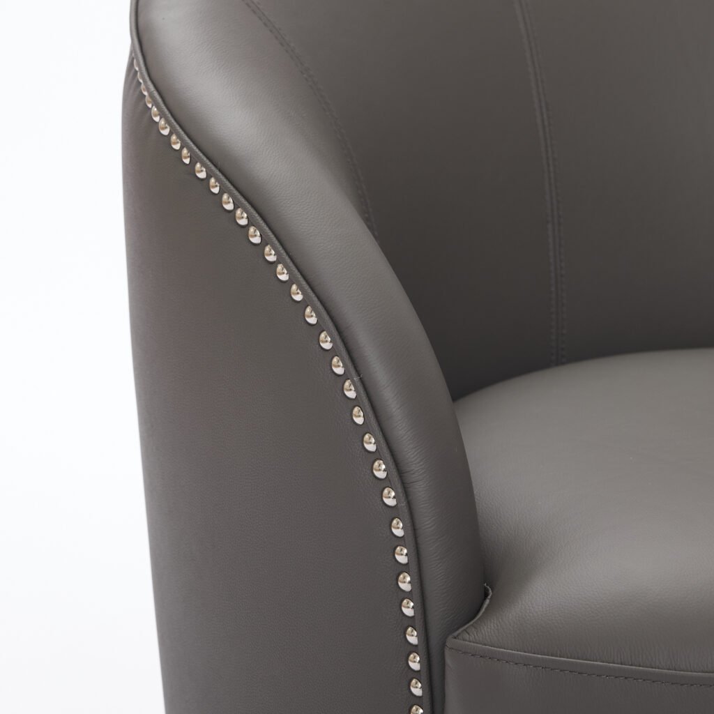 Gray Top-Grain Leather Swivel Accent Chair, 360° Smooth Spin, Mid-Century Modern Lounge Chair for Living Room/Office - Image 20