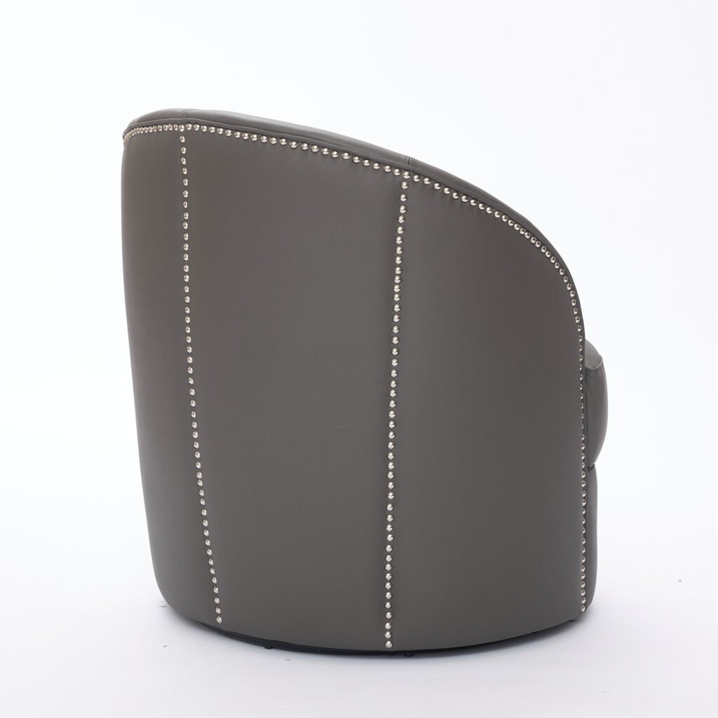 Gray Top-Grain Leather Swivel Accent Chair, 360° Smooth Spin, Mid-Century Modern Lounge Chair for Living Room/Office - Image 25