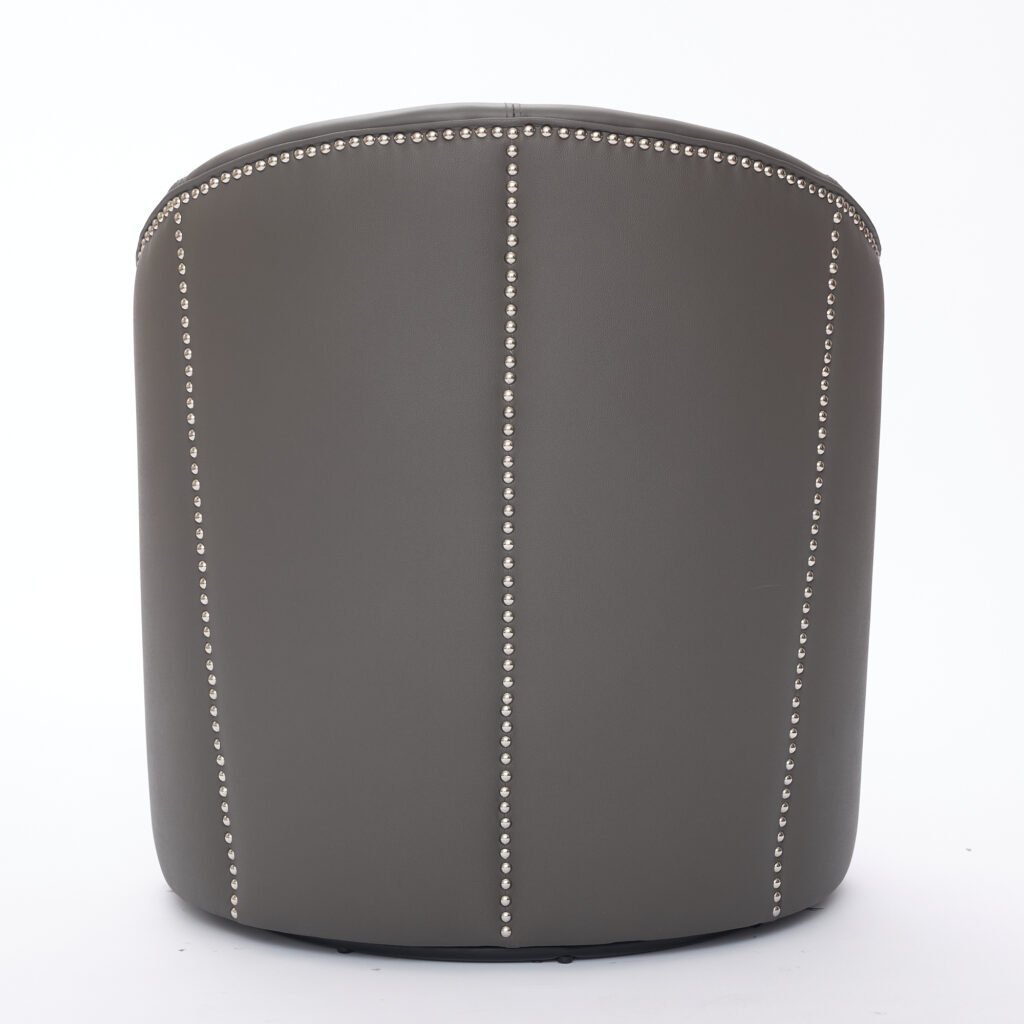 Gray Top-Grain Leather Swivel Accent Chair, 360° Smooth Spin, Mid-Century Modern Lounge Chair for Living Room/Office - Image 33