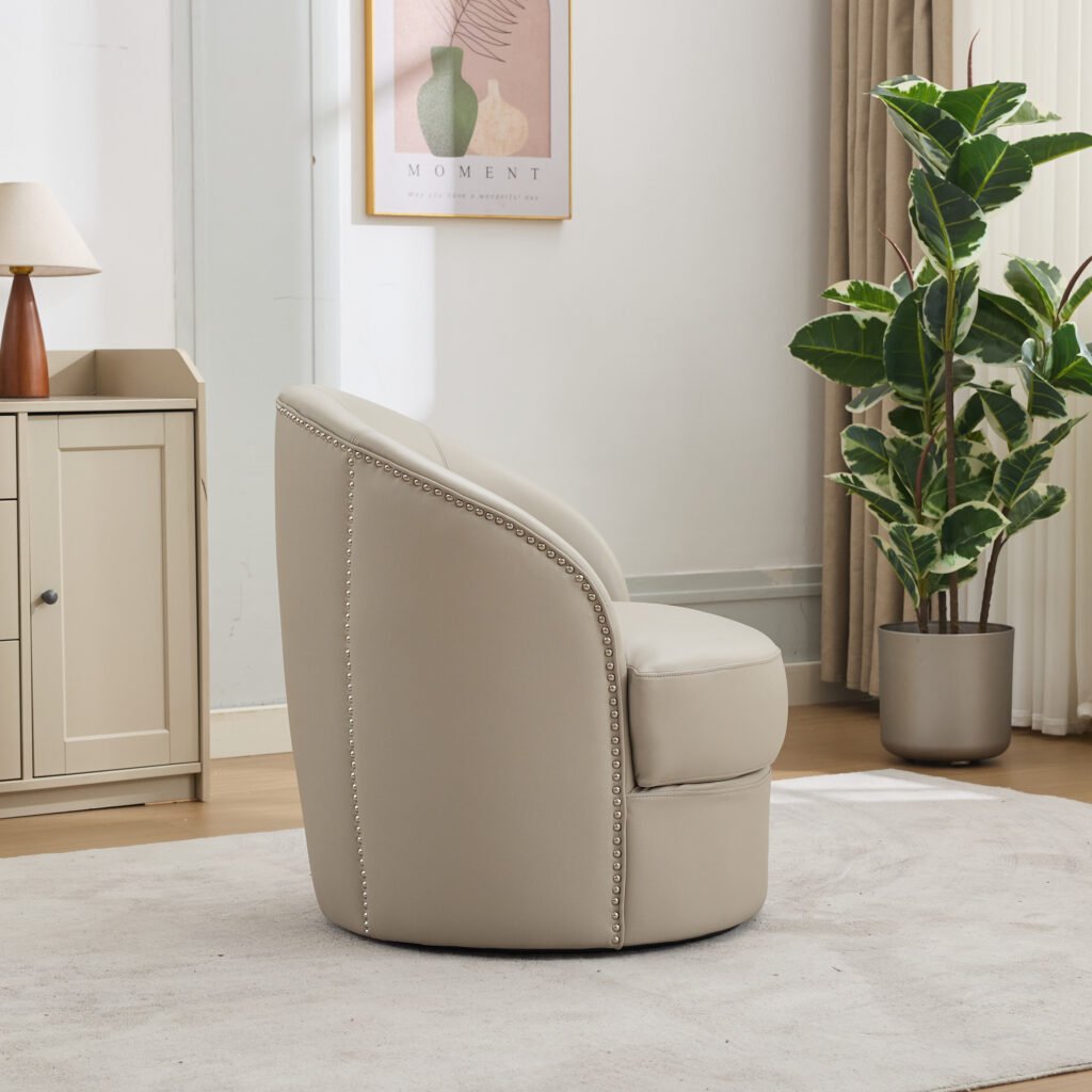 Gream Top-Grain Leather Swivel Accent Chair, 360° Smooth Spin, Mid-Century Modern Lounge Chair for Living Room/Office - Image 2