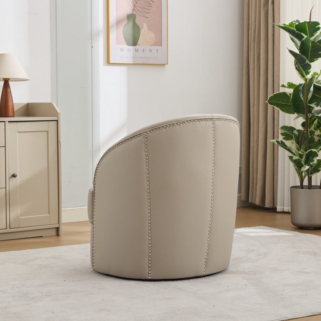Gream Top-Grain Leather Swivel Accent Chair, 360° Smooth Spin, Mid-Century Modern Lounge Chair for Living Room/Office - Image 3