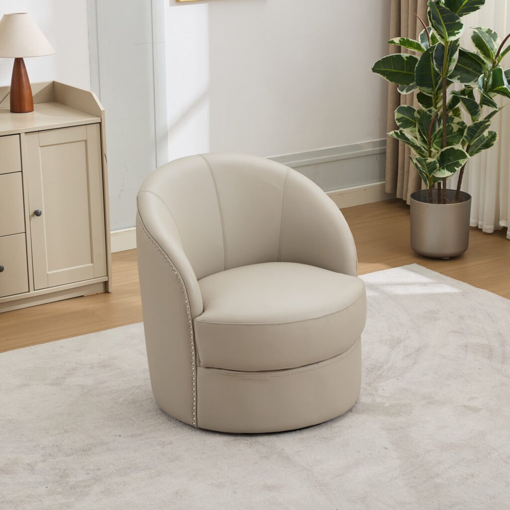 Gream Top-Grain Leather Swivel Accent Chair, 360° Smooth Spin, Mid-Century Modern Lounge Chair for Living Room/Office - Image 4