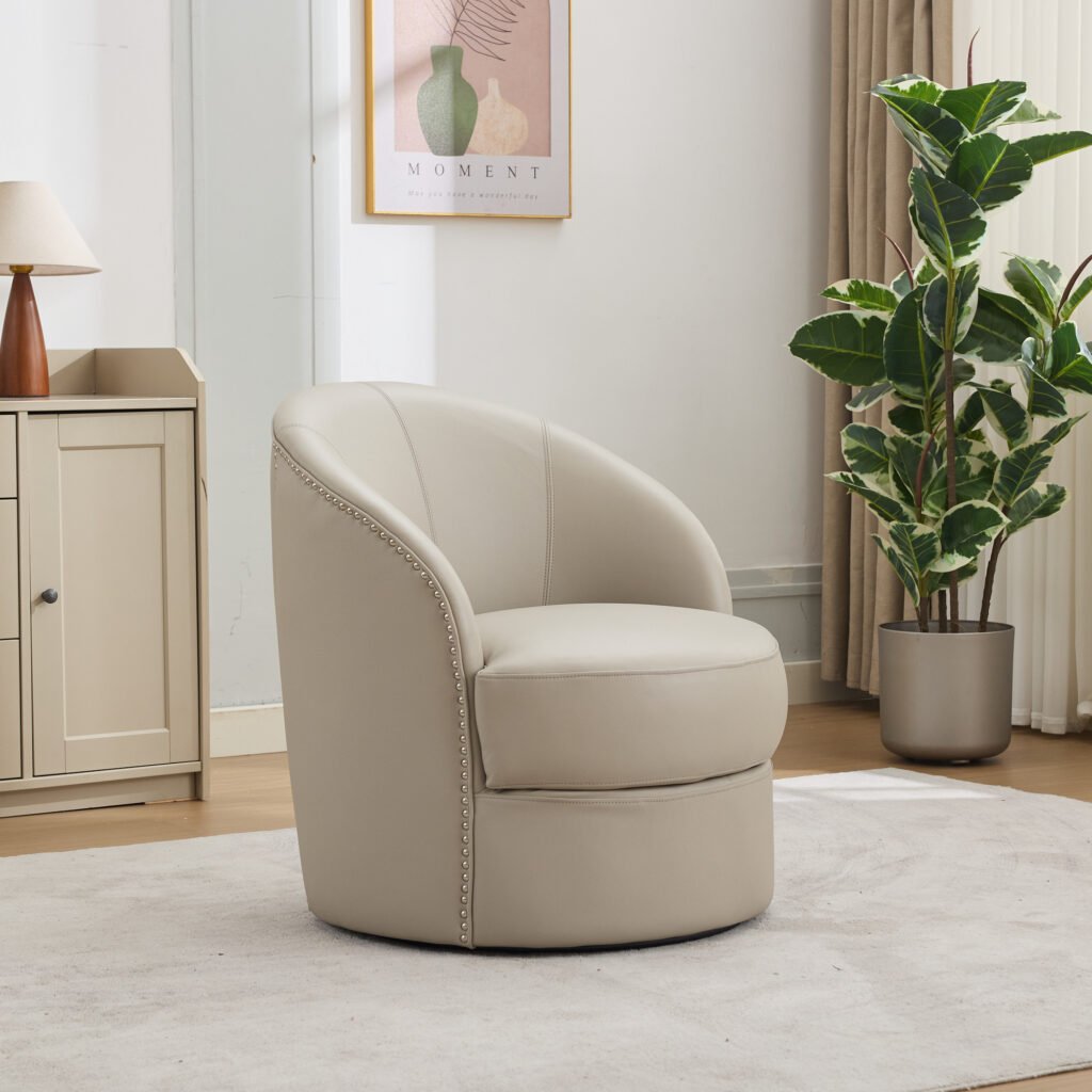 Gream Top-Grain Leather Swivel Accent Chair, 360° Smooth Spin, Mid-Century Modern Lounge Chair for Living Room/Office - Image 5