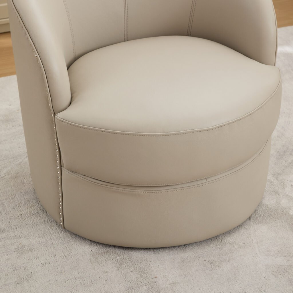 Gream Top-Grain Leather Swivel Accent Chair, 360° Smooth Spin, Mid-Century Modern Lounge Chair for Living Room/Office - Image 9