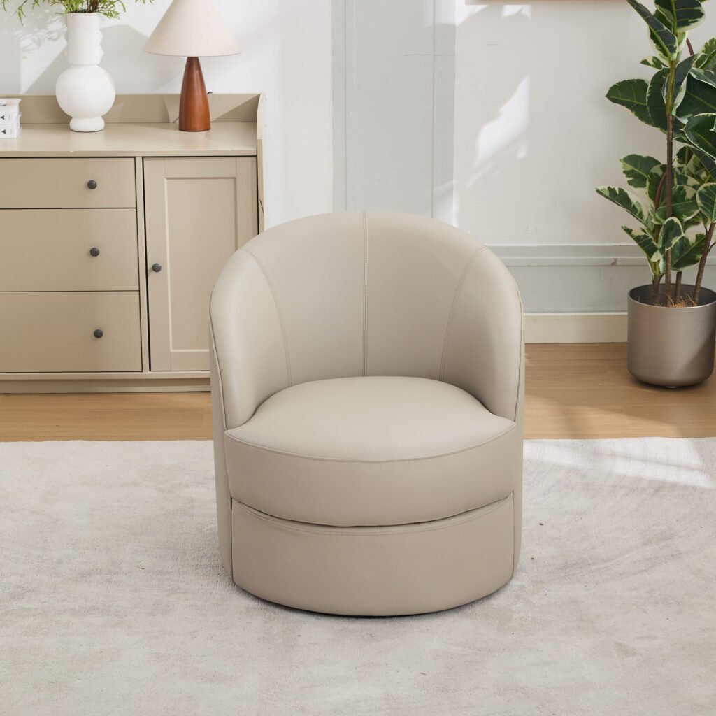 Gream Top-Grain Leather Swivel Accent Chair, 360° Smooth Spin, Mid-Century Modern Lounge Chair for Living Room/Office - Image 12