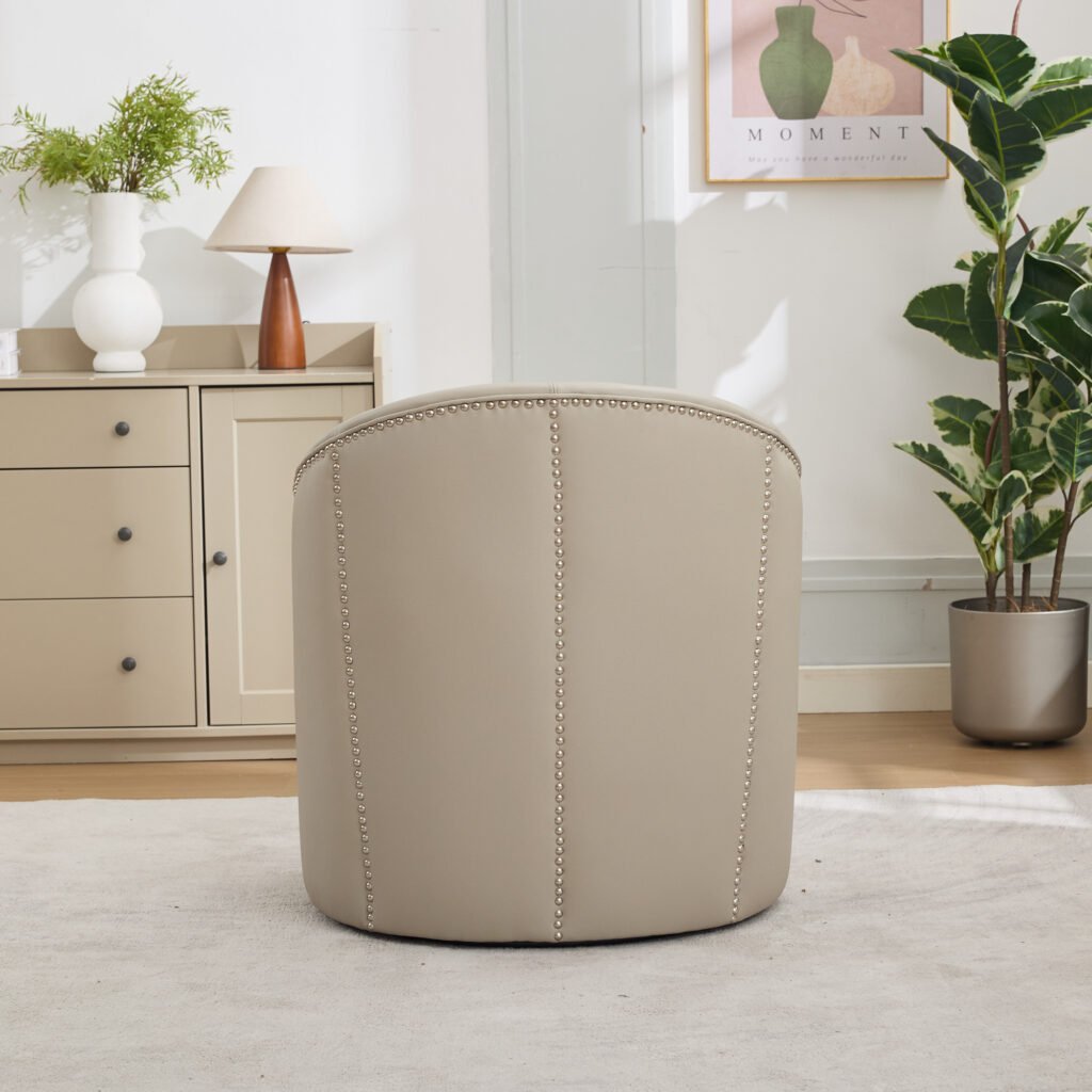 Gream Top-Grain Leather Swivel Accent Chair, 360° Smooth Spin, Mid-Century Modern Lounge Chair for Living Room/Office - Image 13