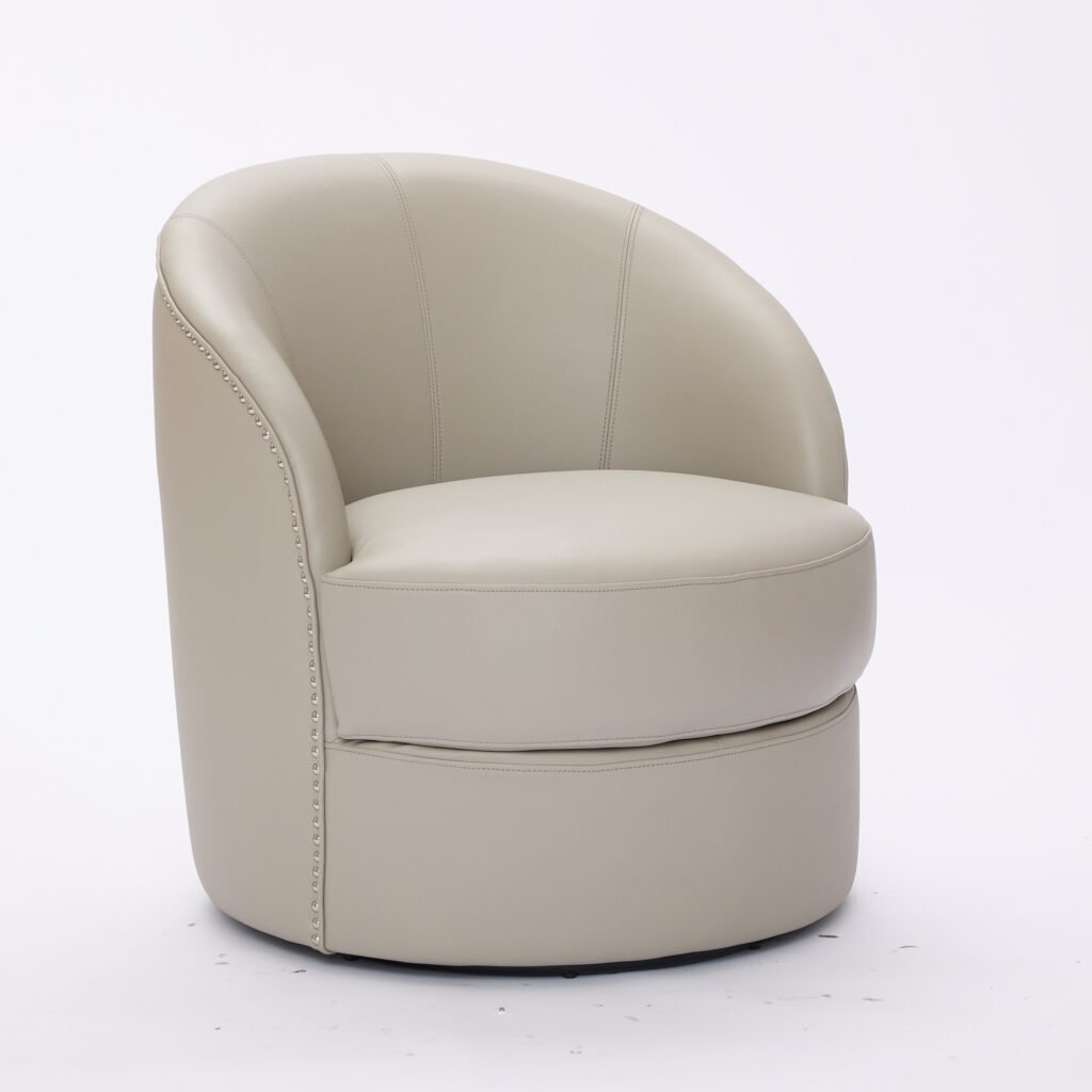 Gream Top-Grain Leather Swivel Accent Chair, 360° Smooth Spin, Mid-Century Modern Lounge Chair for Living Room/Office - Image 16