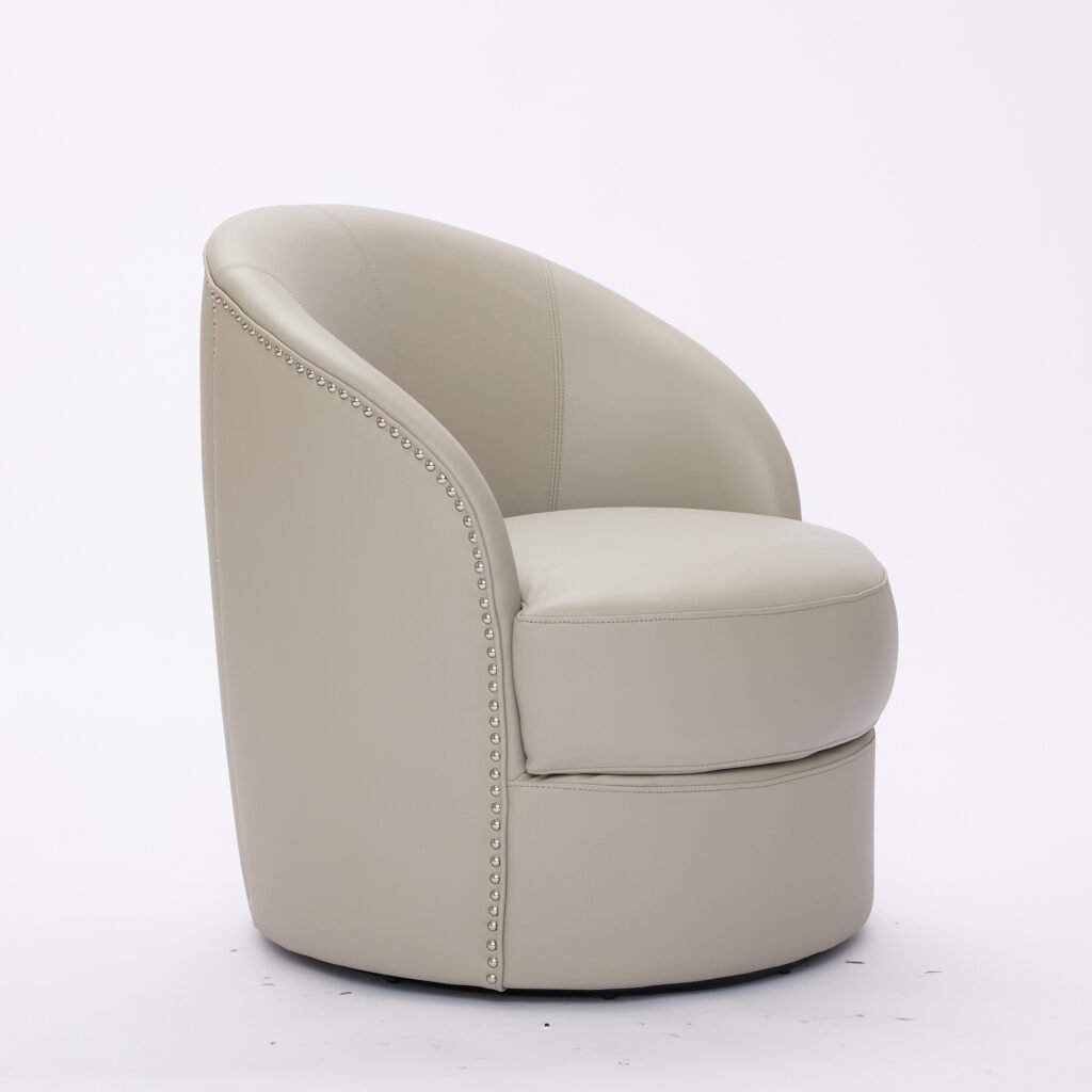 Gream Top-Grain Leather Swivel Accent Chair, 360° Smooth Spin, Mid-Century Modern Lounge Chair for Living Room/Office - Image 22