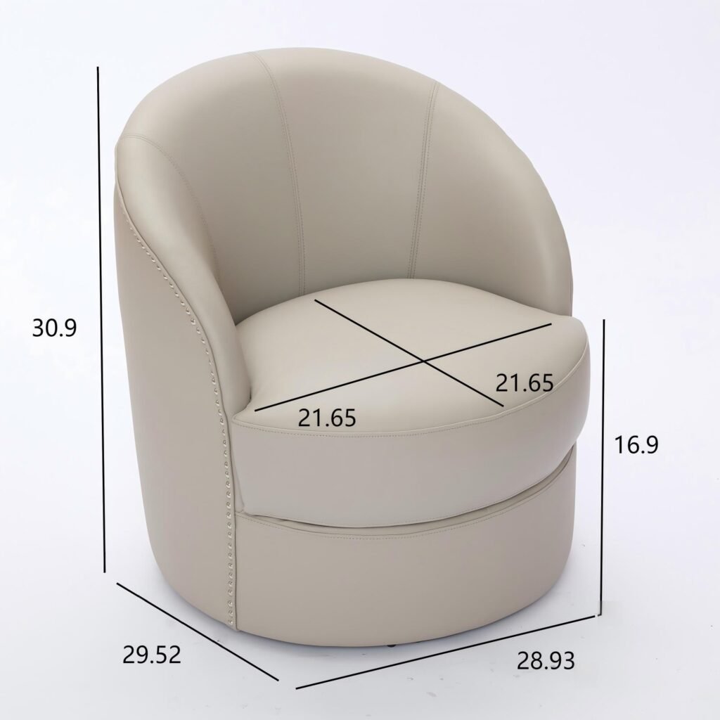 Gream Top-Grain Leather Swivel Accent Chair, 360° Smooth Spin, Mid-Century Modern Lounge Chair for Living Room/Office - Clone